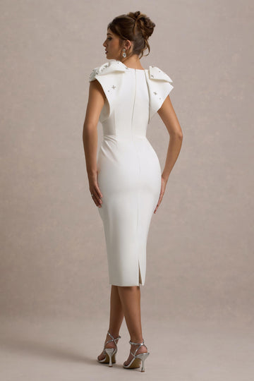 Aubrie Ecru Midi Dress With Bow Details